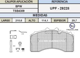 TRUCKLINE UPF29228 - JGO PASTILLAS FRENO TRUCKLINE BPW TSB4309