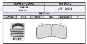 TRUCKLINE UPF29336 - JGO PASTILLAS FRENO TRUCKLINE WABCO PAN22-1